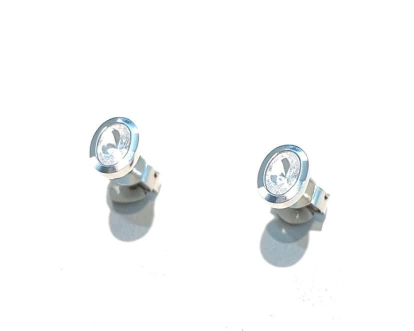 Orecchini Punto Luce Zircone Ovale Argento 925 Rodio Bianco Farfallina