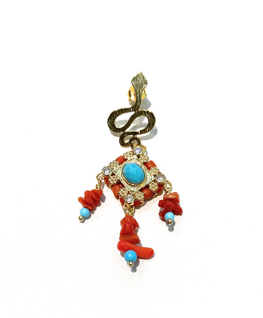 Mono Orecchino “Serpentino” in Bronzo Placcato Oro Giallo – diWa Jewels – Varianti Pietre Naturali 🐍