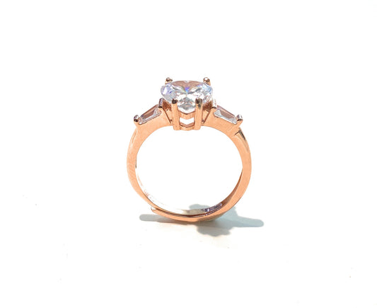 Anello solitario con contorno argento sterling rosé zircone cuore e baguette regolabile
