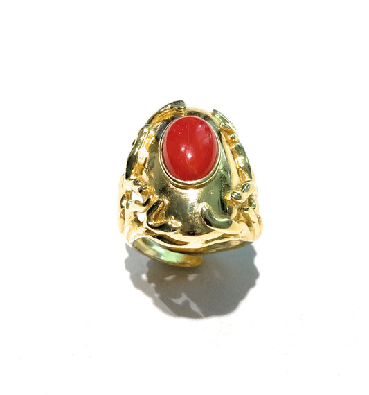 Anello diWa Jewels a fascia con corallo rosso in argento 925 sterling regolabile