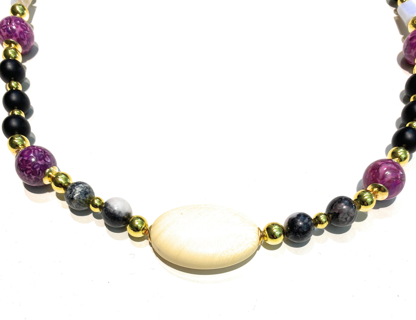 Collana Multicolore Pietre Dure onice, Agata Viola Quarzo Ematite Argento Placcato oro Giallo