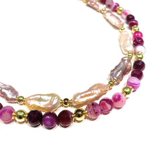 Collana diWa Jewels due fili Degradé Torchon Perle Barocche Keshi multicolore argento sterling