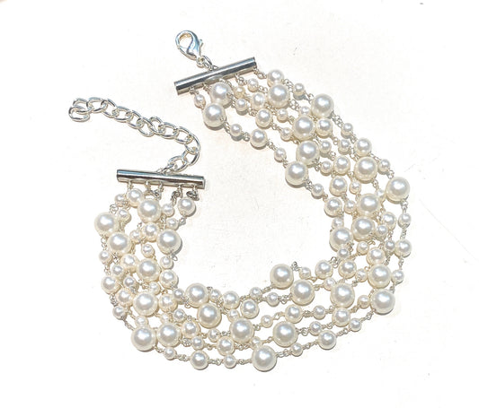 Collana choker perle bianche e argento sterling rodio bianco regolabile