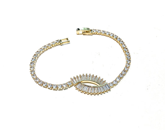 Bracciale bronzo placcato oro tipo tennis zirconi baguette