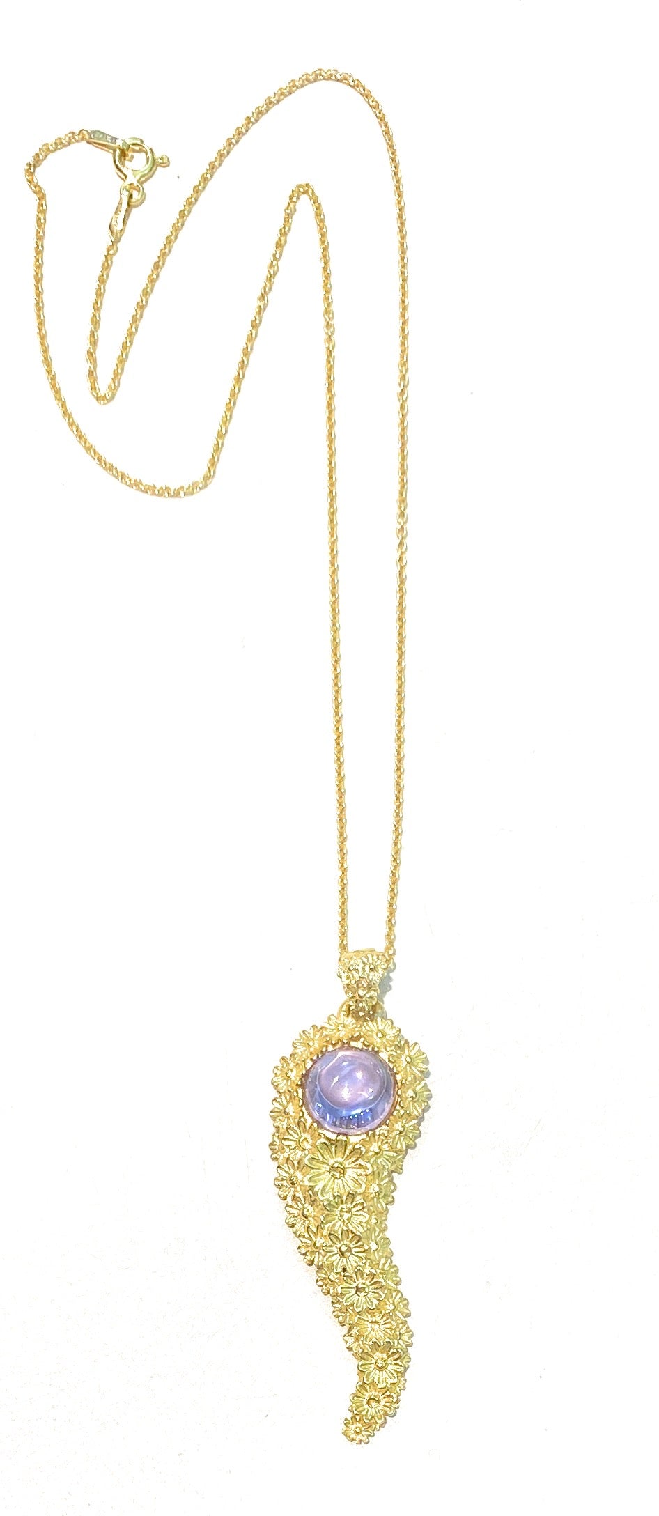 Collarino Pendente Cornetto cabochon Lilla Argento 925 Cesello Fiori