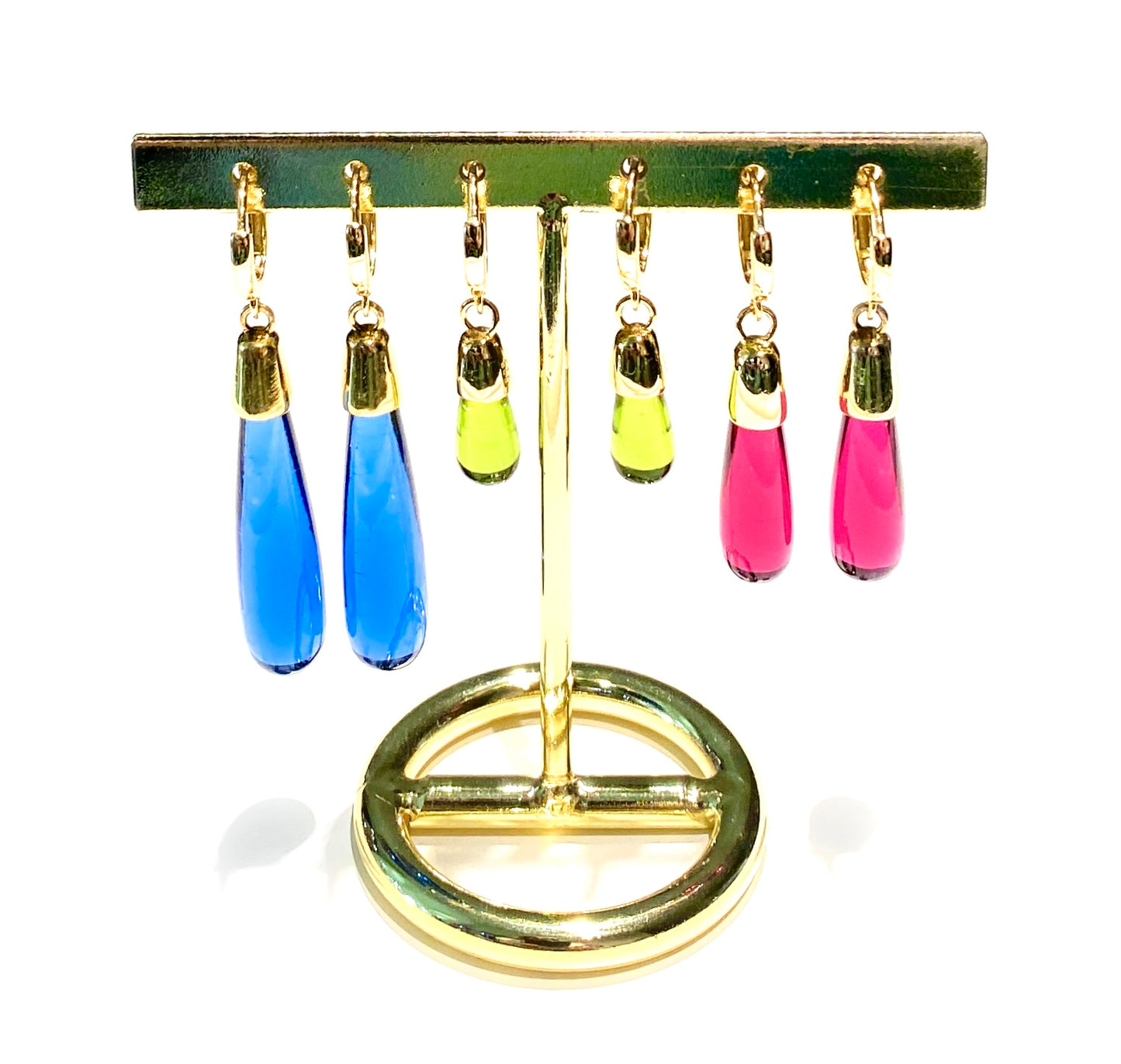 Orecchini Cerchietto Pendente Gocce Cristallo colorato Argento Placcato Oro Giallo