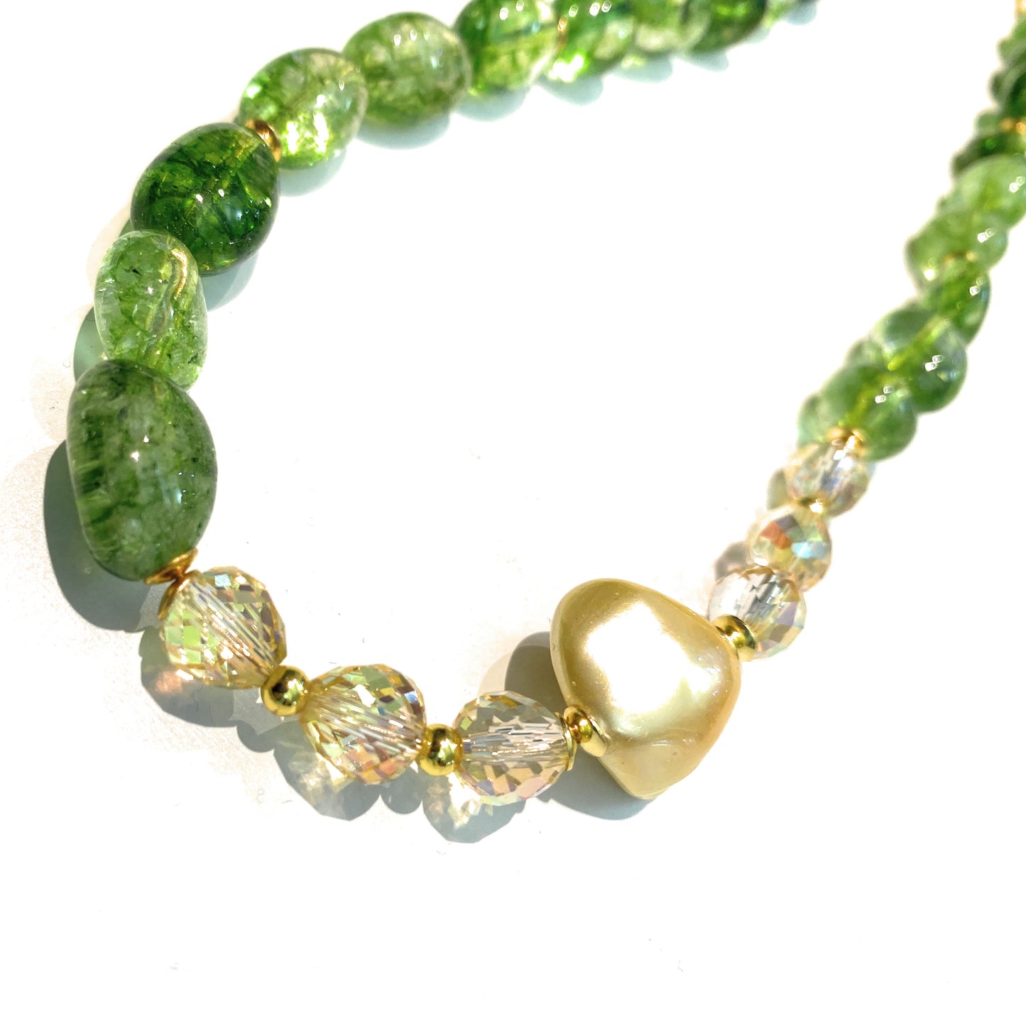 Collana Choker sasso Cristallo di Rocca Verde Perla di Maiorca Gold Ematite gold Argento Sterling Placcato Oro Giallo
