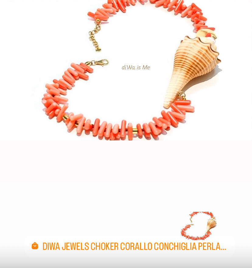 Collana diWa Jewels Choker Corallo Bamboo Arancio Centrale Conchiglia grande Perla Dorata argento sterling placcato oro giallo