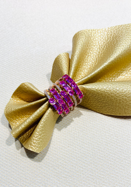 Anello fascia argento sterling placcato oro rosé zirconi pink