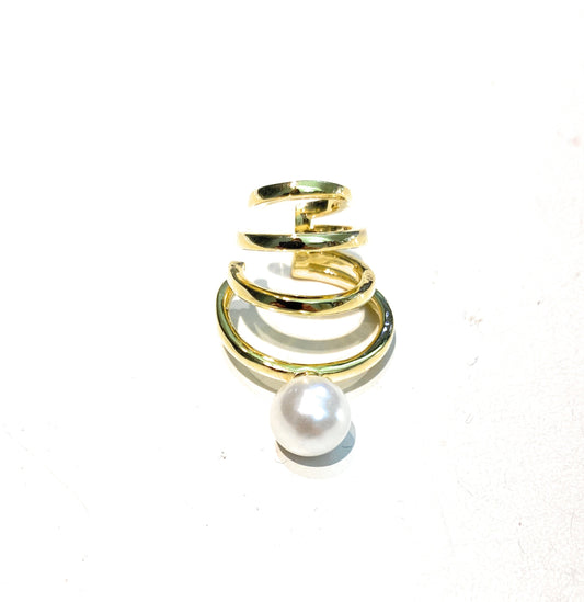 Ear Cuff Mono Orecchino 3 File in Argento Sterling 925 con Perla di Maiorca