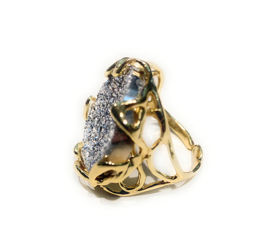 Anello pietra dura brillantata bronzo placcato oro da indice regolabile