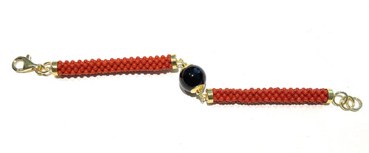 Bracciale corallo naturale lavorazione tessito onice e argento placcato oro giallo pezzo unico