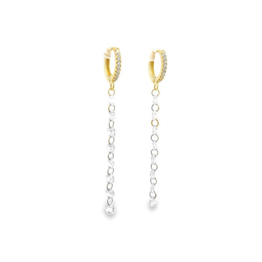 Orecchini a Filo con Cerchietto Pavé di Zirconi – Argento 925 Placcato Oro