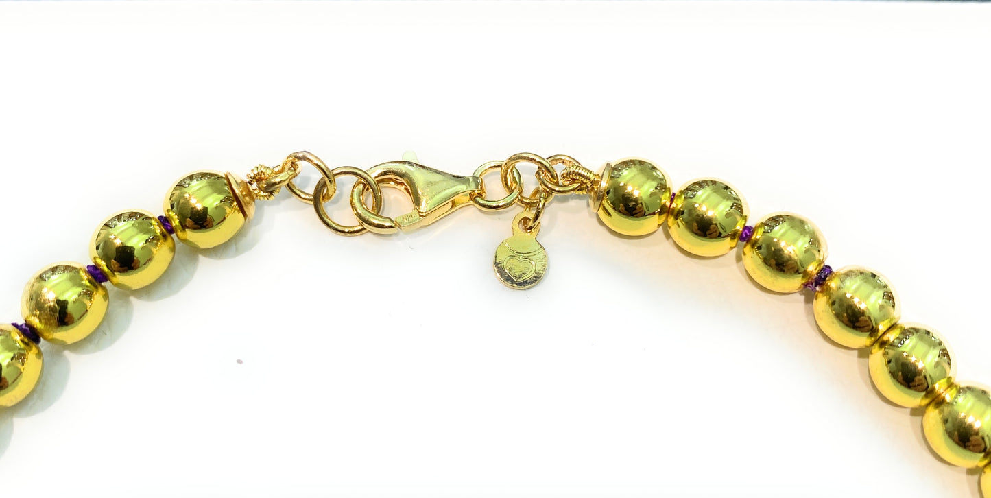 Collana agata viola e perle verdi corno bufalo ematite gold argento sterling placcato oro giallo