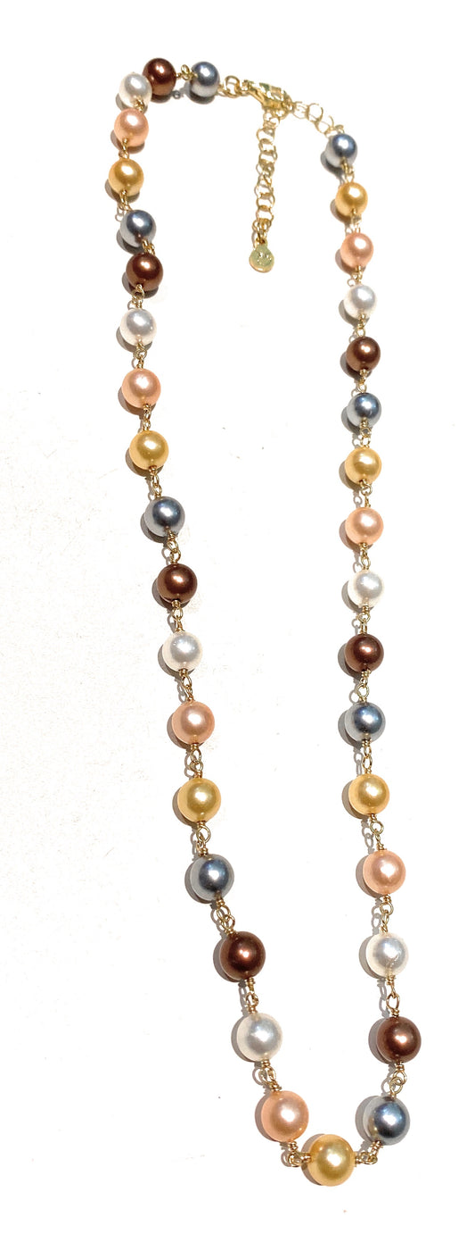 Collarino Choker Perle Multicolor Argento Sterling 925 galvanica Gialla regolabile