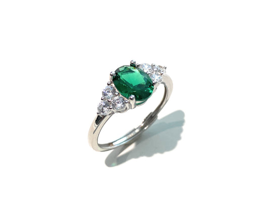 Anello classico tipo smeraldo argento rodio bianco regolabile
