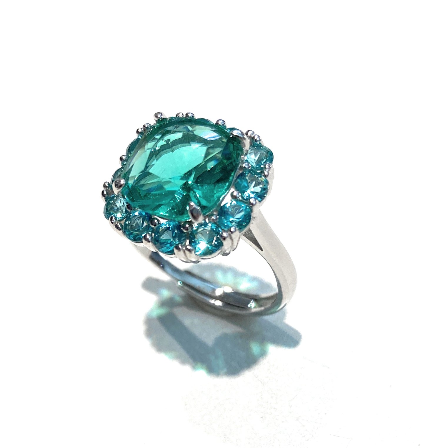 Anello Argento Zirconi tipo Smeraldo regolabile Rodio Bianco