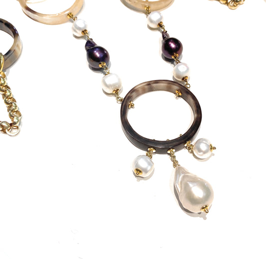 Collana diWa Jewels Perle Barocche Corno Naturale Argento Sterling Pezzo Unico