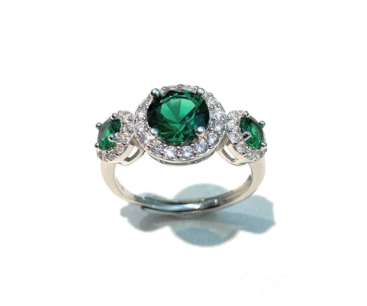 Anello Trilogy Zirconi tipo Smeraldo Argento 925 Rodio bianco regolabile