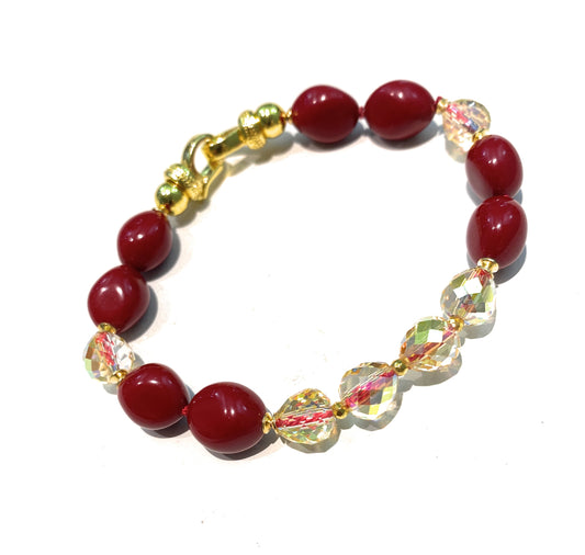 Bracciale pasta corallo rosso cristalli gold placcato oro giallo