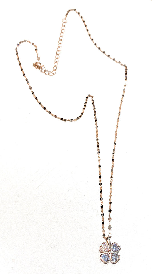 Collarino pendente Quadrifoglio pavé Zirconi galvanica rosé Argento 925