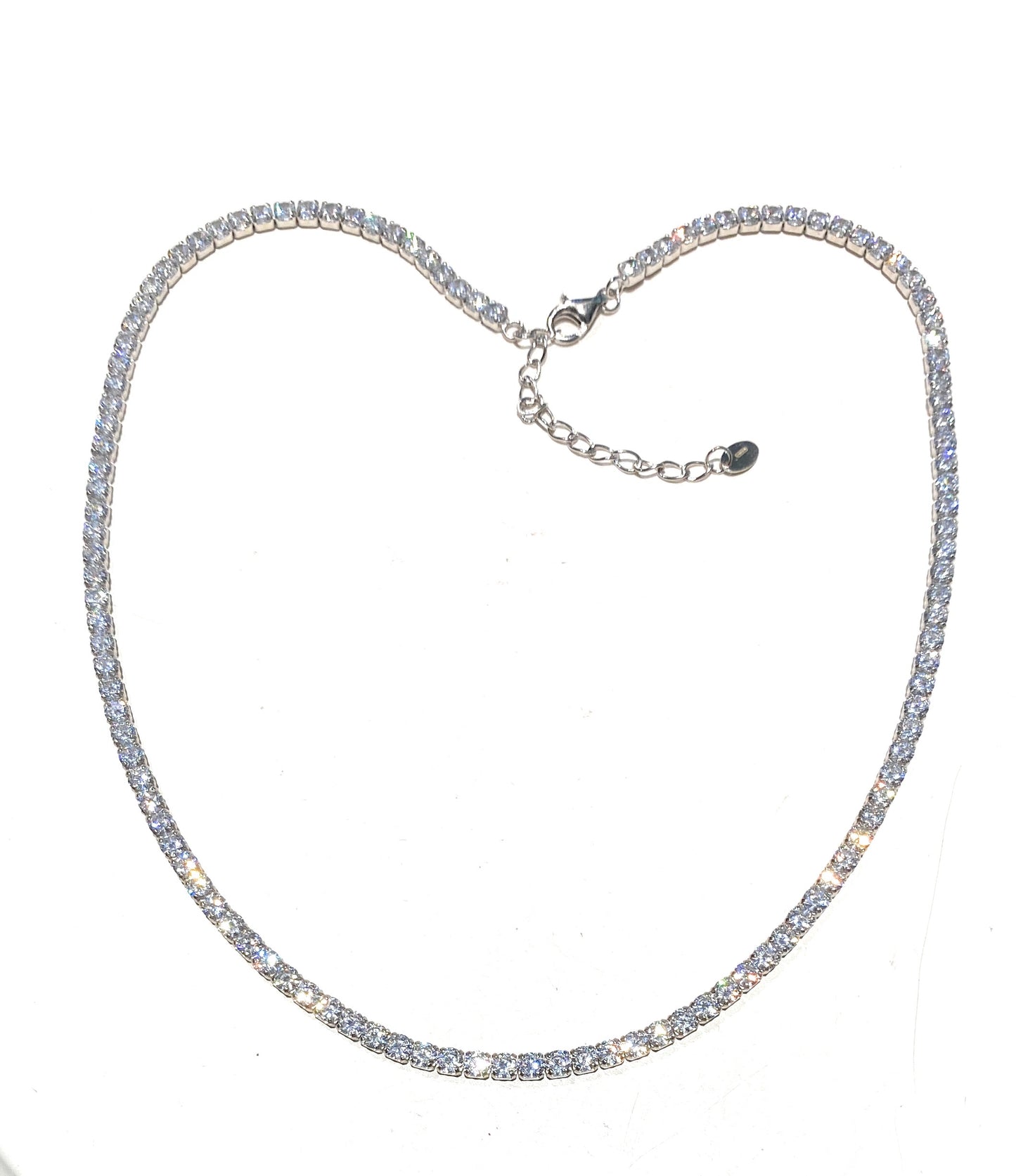 Collana tipo Castoniera Tennis Zirconi Bianchi Regolabile Rodio Elegante