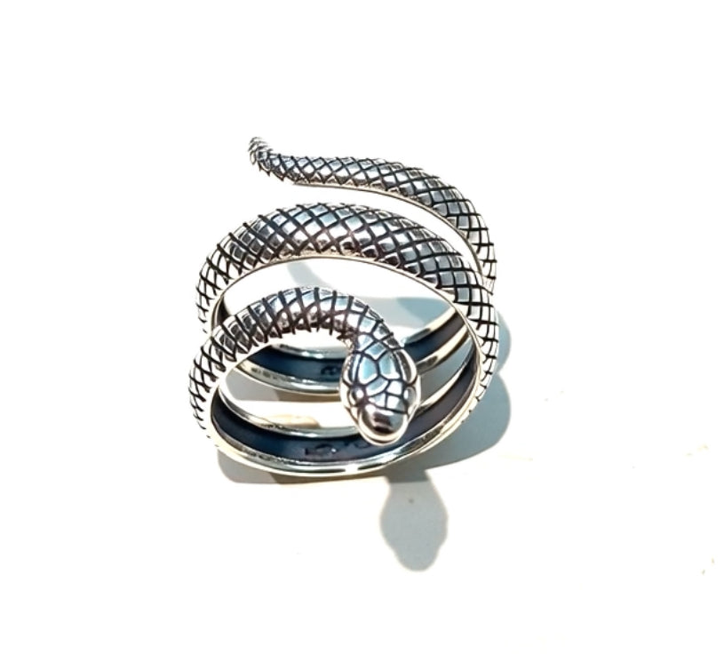Anello Serpente Argento 925 Black rodium Tre Giri Unisex