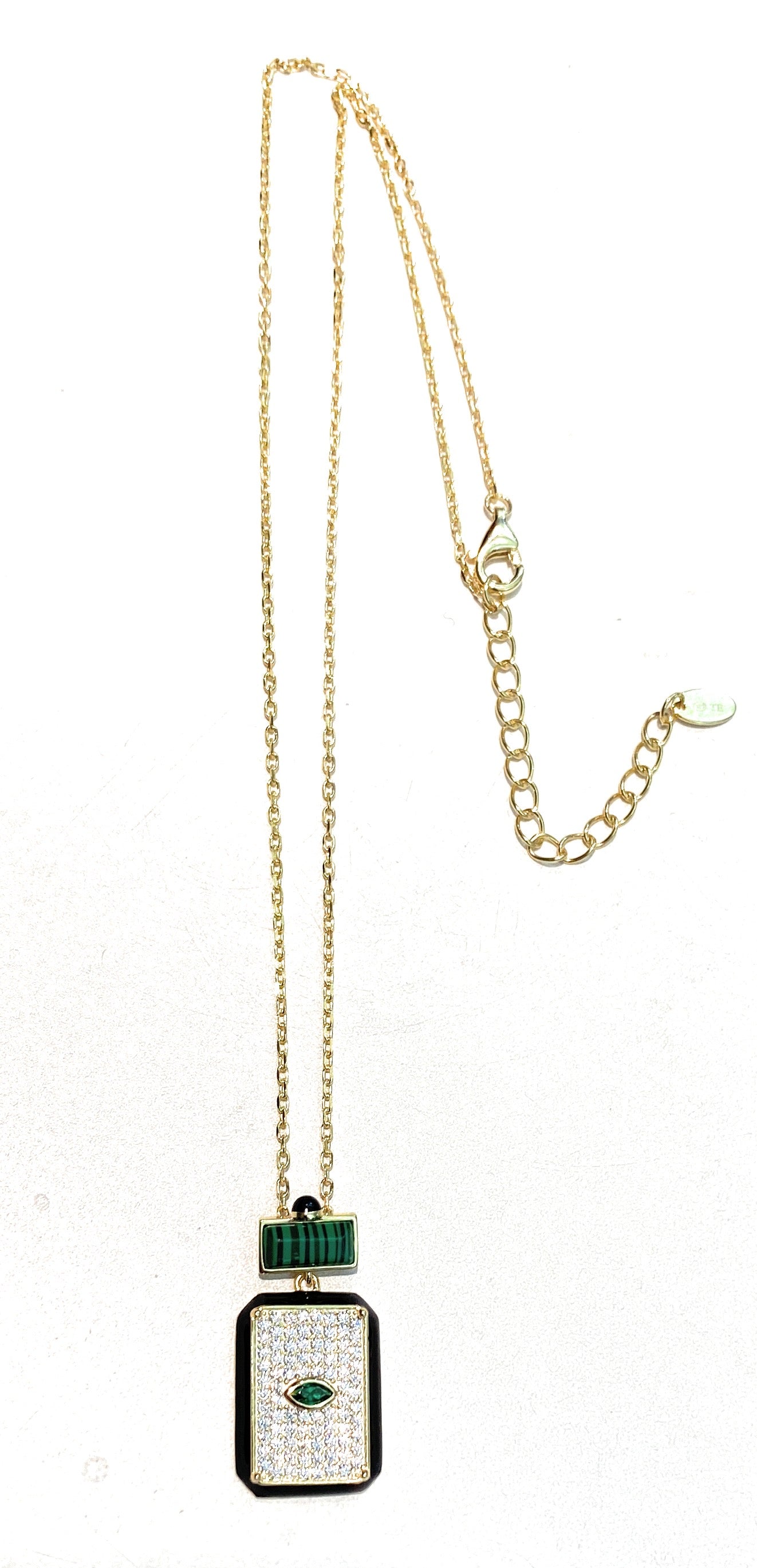 Collarino Pendente Malachite Smalto nero argento 925 Placcato Oro giallo
