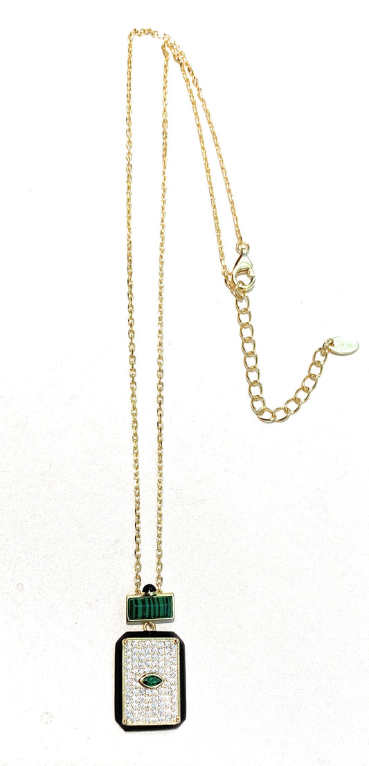 Collarino Pendente Malachite Smalto nero argento 925 Placcato Oro giallo