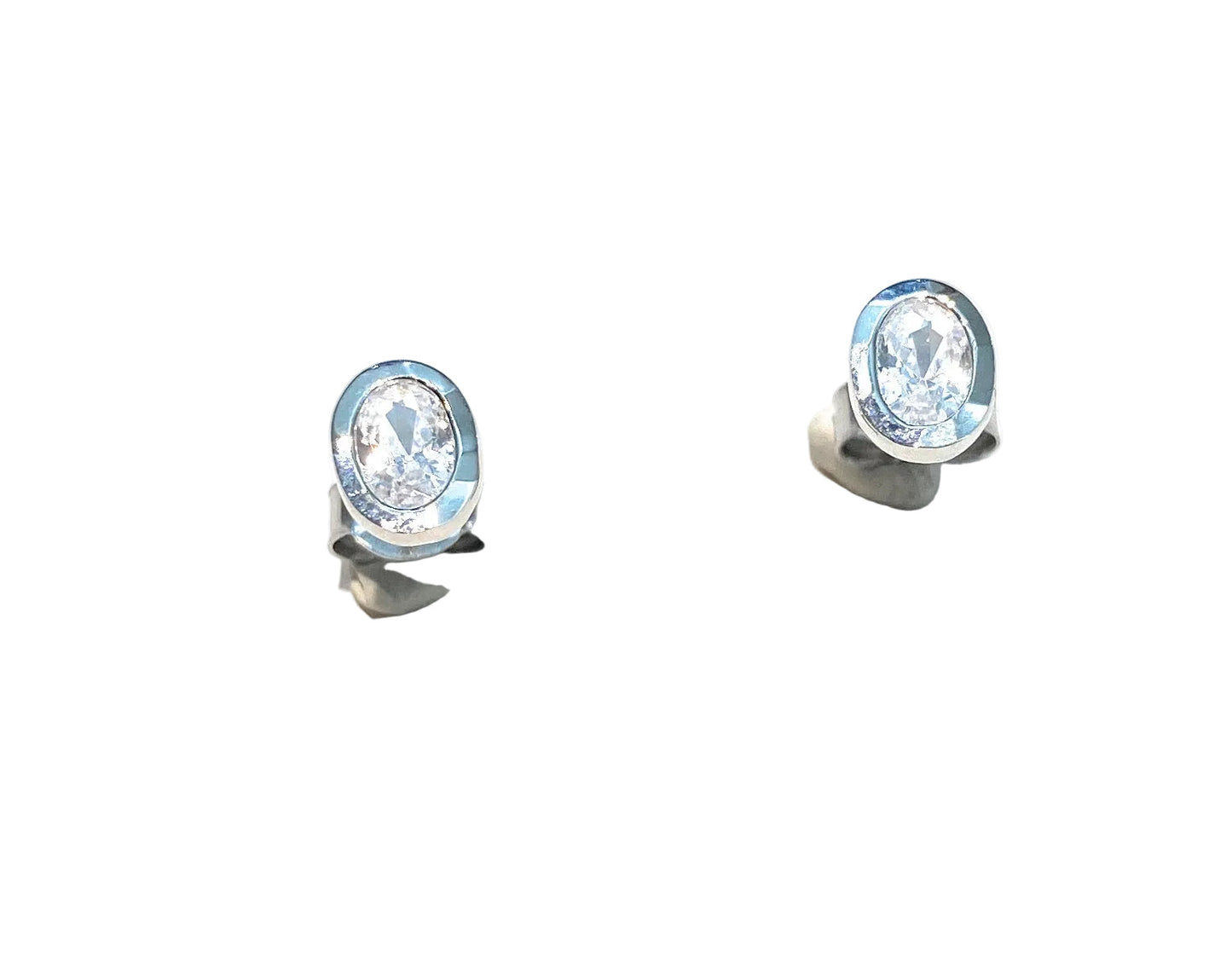 Orecchini Punto Luce Zircone Ovale Argento 925 Rodio Bianco Farfallina