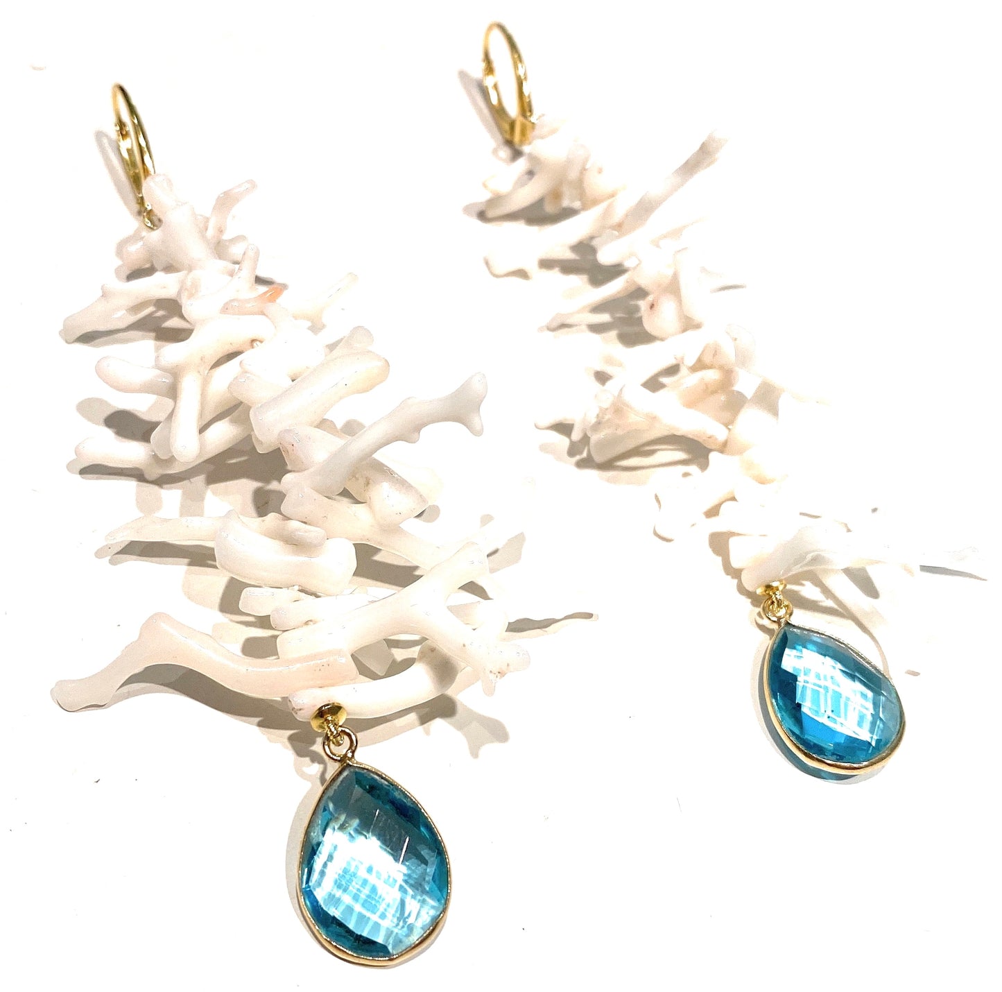 Orecchini diWa Jewels pendenti Frange Corallo bianco gocce azzurre Argento sterling galvanica gialla personalizzabili