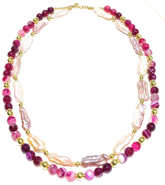 Collana diWa Jewels due fili Degradé Torchon Perle Barocche Keshi multicolore argento sterling