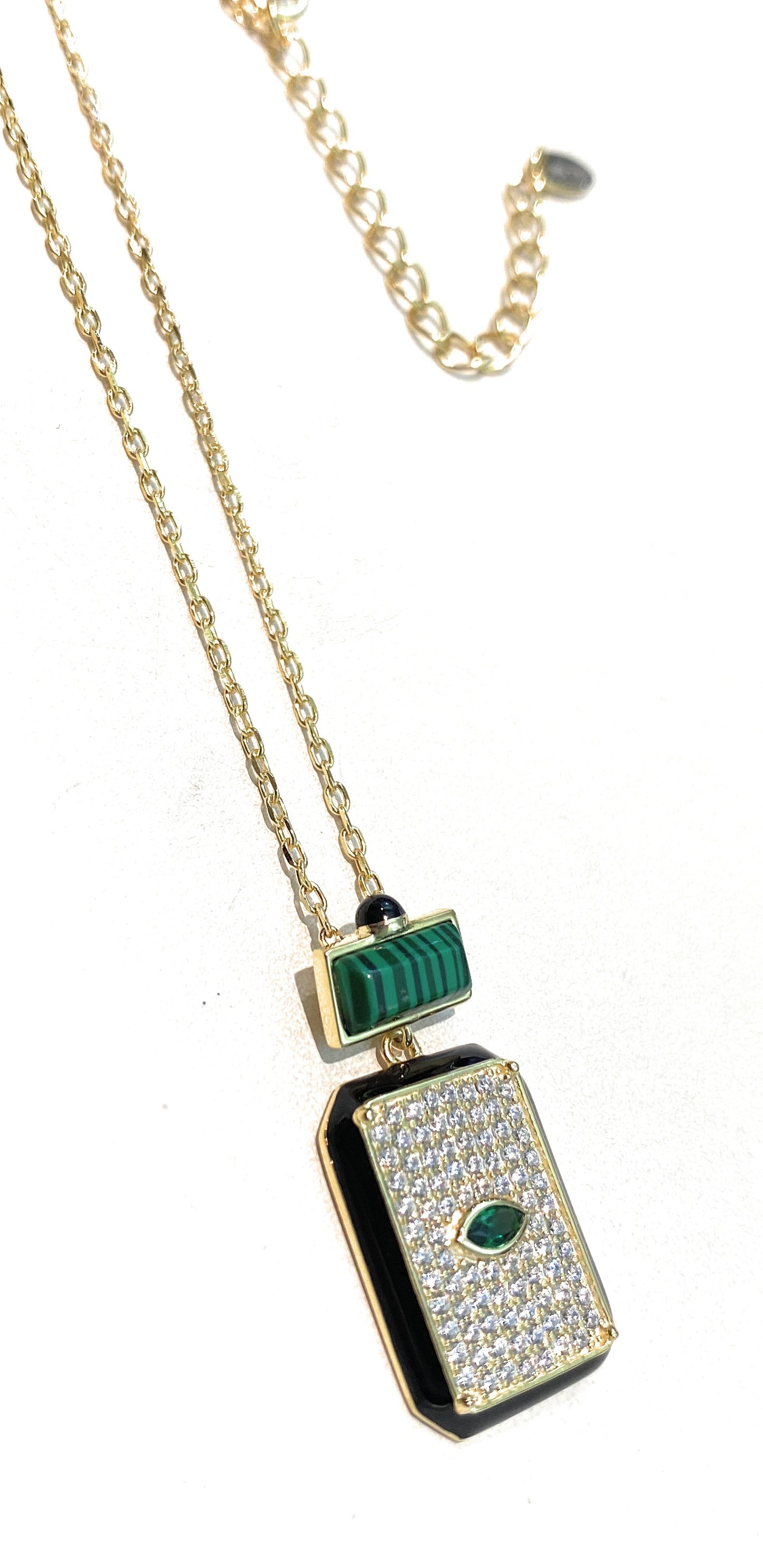Collarino Pendente Malachite Smalto nero argento 925 Placcato Oro giallo