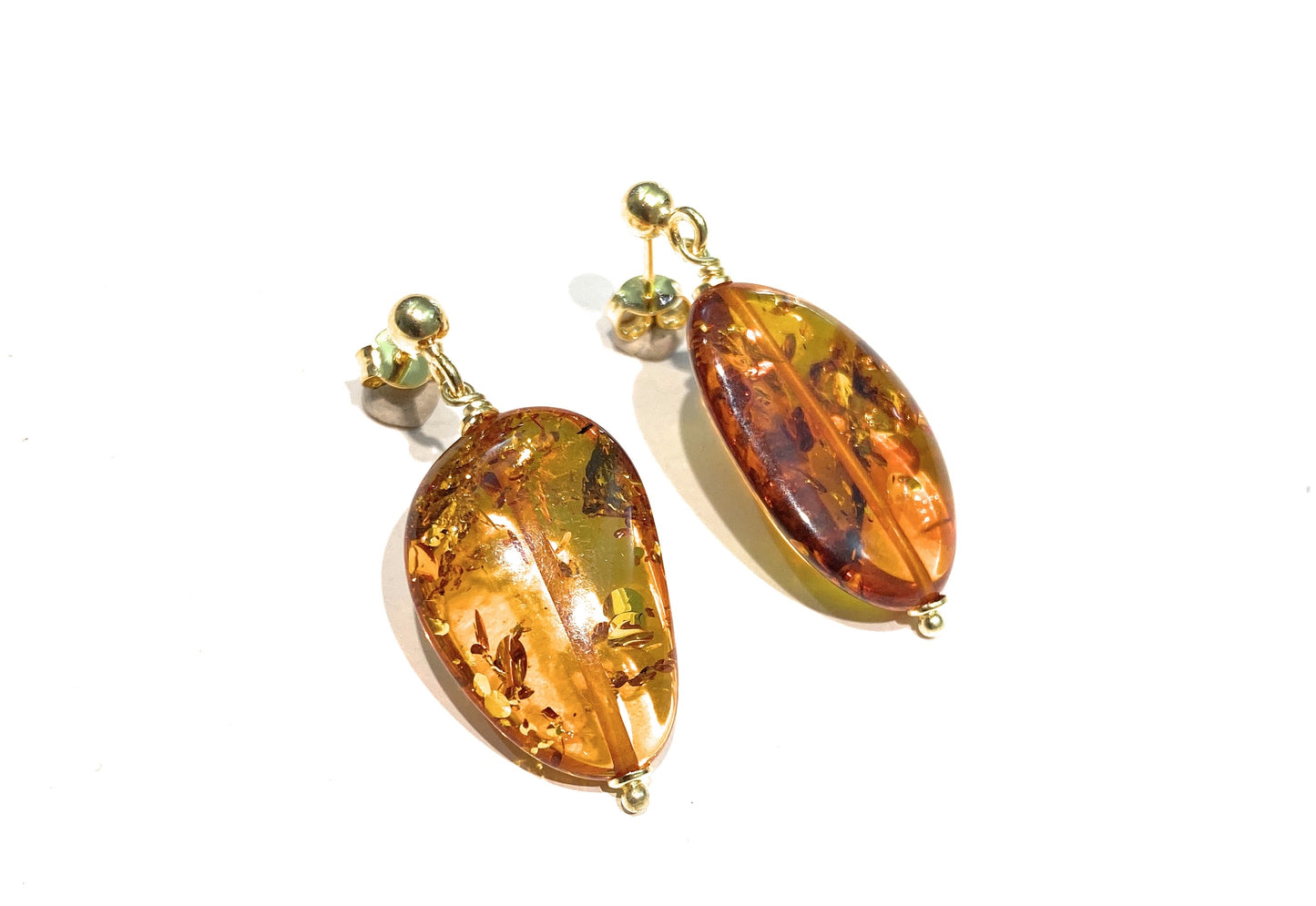 Orecchini pendenti ambra naturale in argento sterling placcato oro giallo