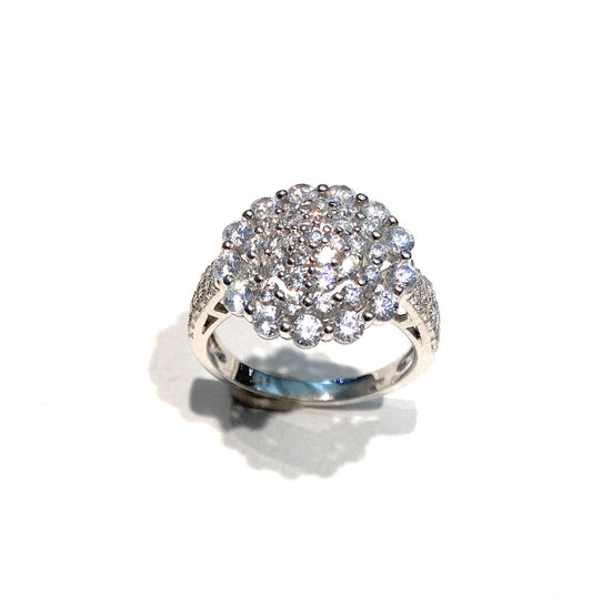 Anello Argento 925 Rodio Bianco con Zirconi Bianchi Elegante Donna Misura 14