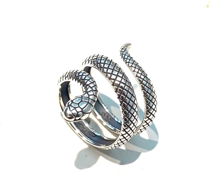 Anello Serpente Argento 925 Black rodium Tre Giri Unisex