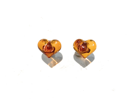 Orecchini Lobo Cuore Ambra Naturale Baltico Argento 925 Galvanica Oro