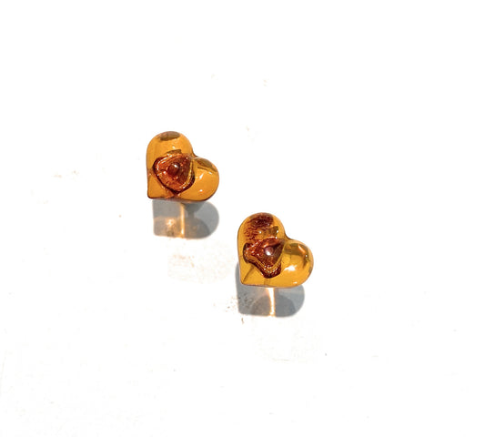 Orecchini Lobo Cuore Ambra Naturale Baltico Argento 925 Galvanica Oro