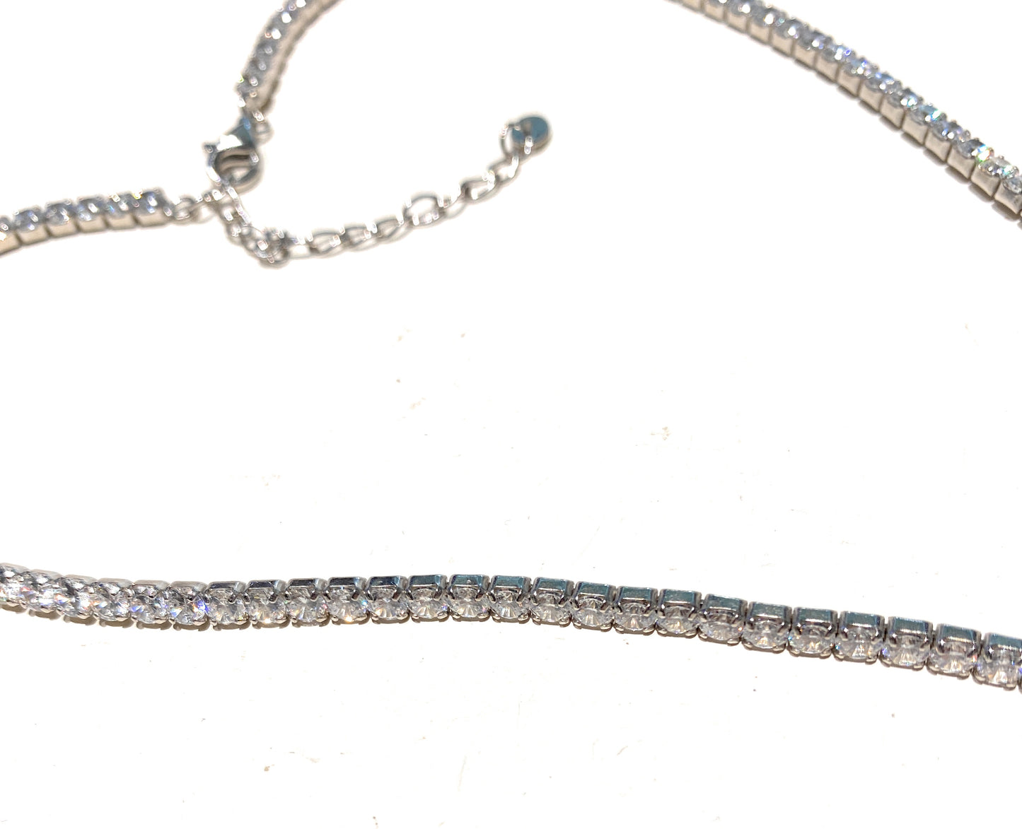 Collana tipo Castoniera Tennis Zirconi Bianchi Regolabile Rodio Elegante