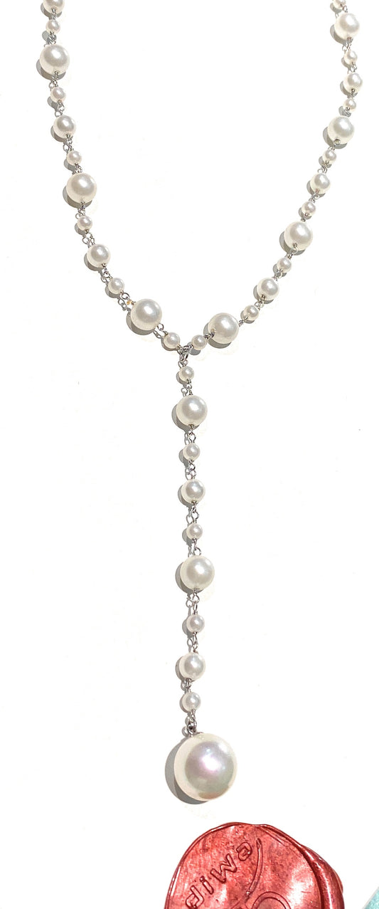 Collana Rosario Perle di Maiorca – Argento 925 Rodio Bianco – Elegante con Pendente – diWa Jewels