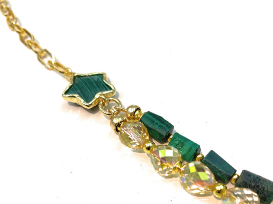 Collana diWa Jewels Malachite e Stelle doppio filo con Catena Gold Argento Sterling placcato oro giallo