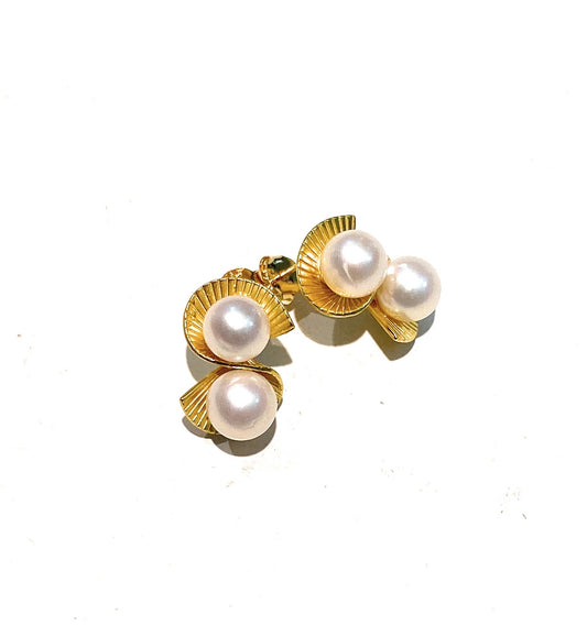 Orecchini doppia perla fresh water argento sterling placcato oro giallo