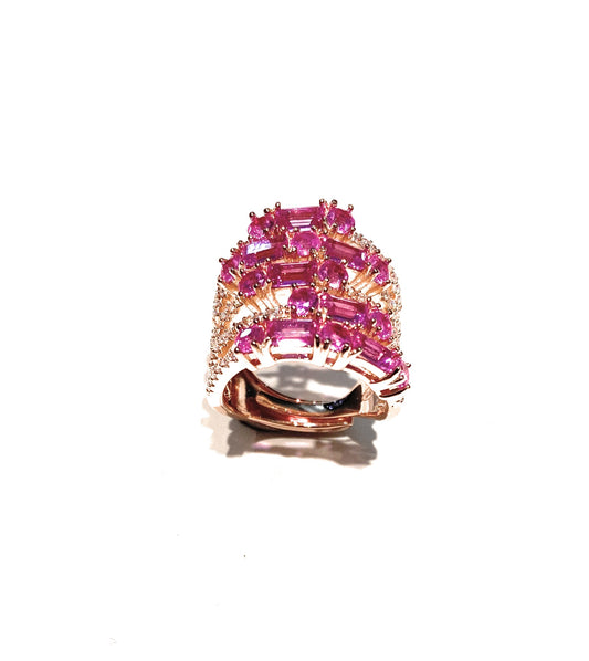 Anello fascia argento sterling placcato oro rosé zirconi pink