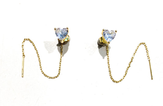 Doppio orecchino diWa Jewels con cuore zircone bianco e catenella rolò passante nel secondo foro lobo argento sterling