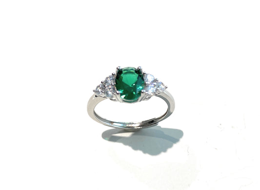 Anello classico tipo smeraldo argento rodio bianco regolabile