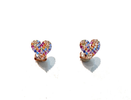 Orecchini cuore multicolore argento sterling rosé farfallina