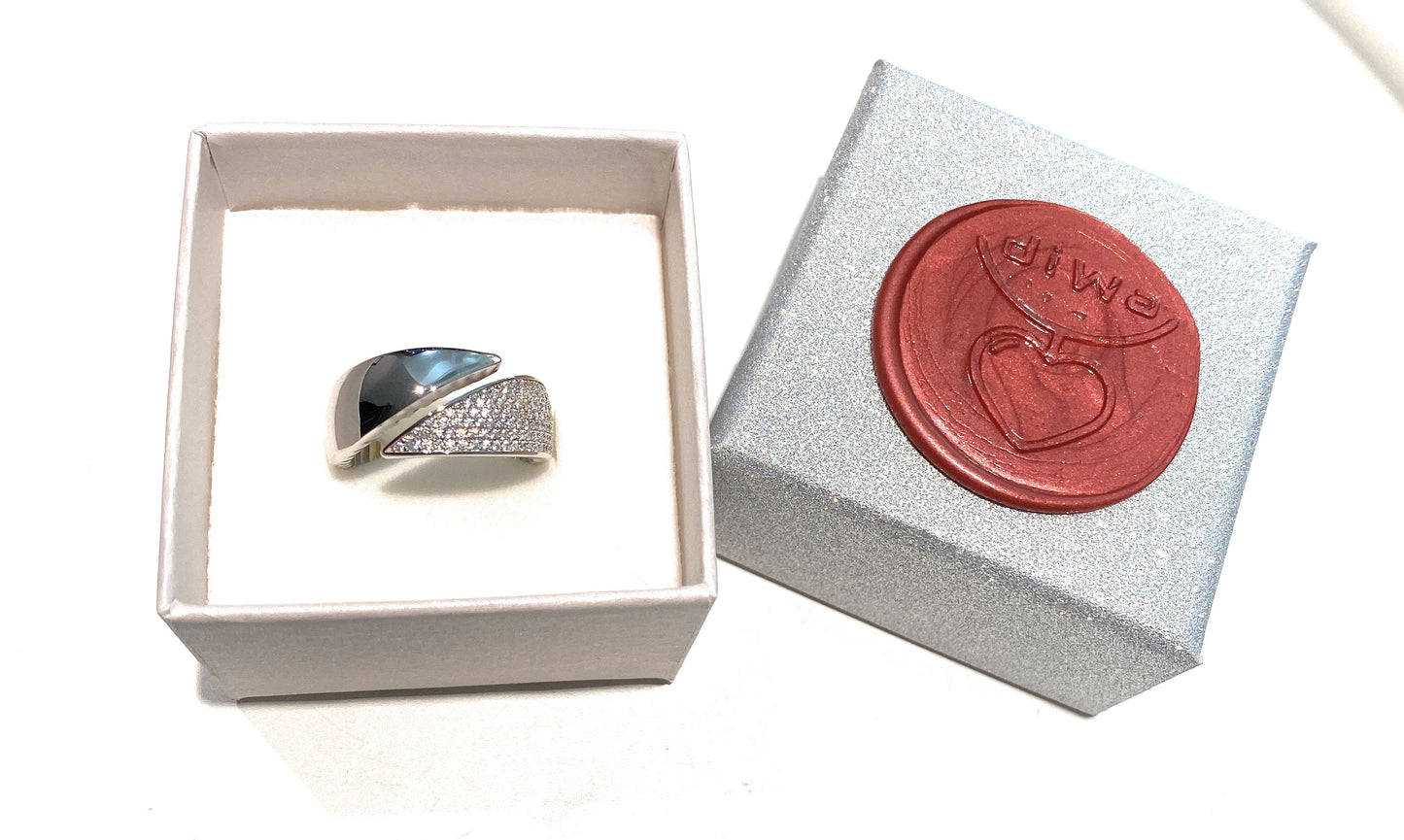 Anello a fascia Argento 925 Pavé di Zirconi rodio bianco lucido Elegante senza tempo - diWa Jewels