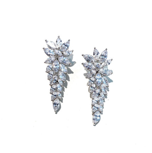 Orecchini Pendenti Donna Argento 925 Rodio Bianco con Zirconi Navette Eleganti