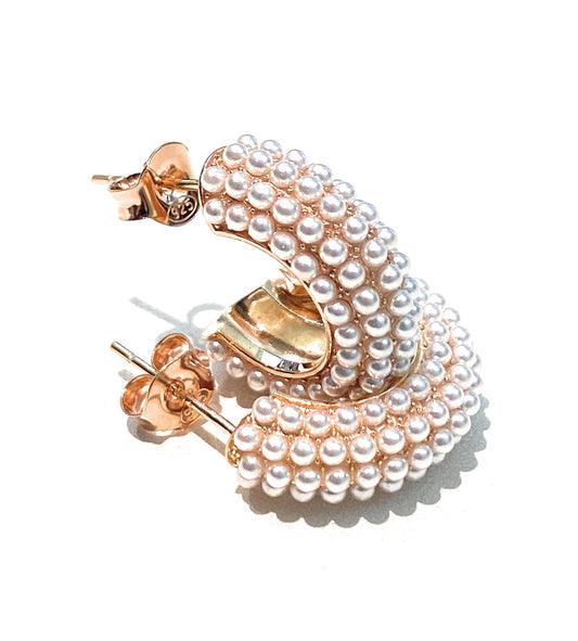 Orecchini Cerchietto Perline Bianche Argento Rosé Farfallina