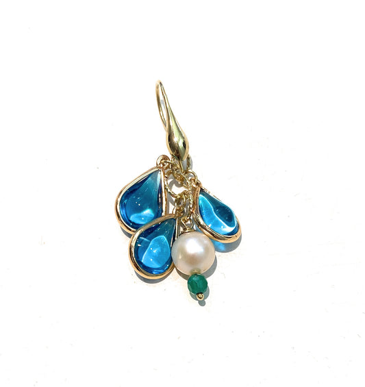 Mono Orecchino diWa Jewels Gocce Cristallo Azzurro Perla Freshwater Argento Sterling placcato oro giallo
